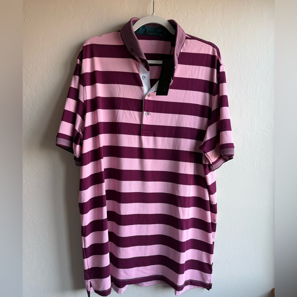 Greyson Mens XL Saguache Golf Polo Quartz Pink Stripe